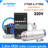 Kit moteur de broche refroidi par eau G-Penny 220 V 2,2 kW ER20, onduleur YL42 2,2 kW, support de broche 80 mm, pompe à eau 75 W, pince ER20