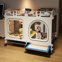 Small Dog Crate with Separate Toilet Area Puppy House for Teddy Bichon Pet Bedroom Kennel Cozy Puppy Home with Removable Tray