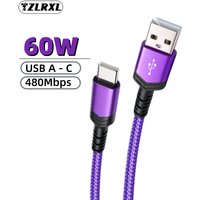 1m/2m 60W USB A to USB C Cable Type C Charger Data Cable Fast Charging Cord for iPhone 15 Xiaomi Samsung S21/S20/Note 20 iPad