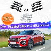 LHD Door Handles Covers For Peugeot 2008 P24 MK2 2020 2021 2022 2023 Gloss Black Carbon Fiber Chrome Car Protective Accessories