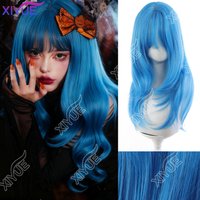 XIYUE Synthetic Long Straight High level wig Light Blue with Cosplay Wig with Bangs for Women Natural Hair Heat Resistant Fiber