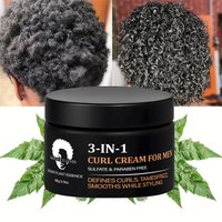Men's 3-in-1 Curl Cream with Collagen & Coconut Oil - Defines Curls, Tames Frizz, Smooths Styling, Sulfate & Paraben Free 60g