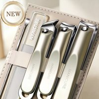 5pcs Nail Clipper Cutter with Nail File Ear Pick Professional Manicure Pedicure Set Portable Storage Case Tool Nail Supply