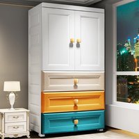 Simple wardrobe Thickened household children's double door storage cabinet Drawer type bedroom Baby wardrobe Rental