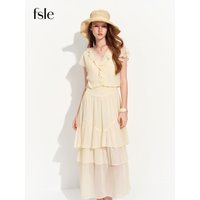 FSLE 2026 Summer Womenโs Tiered Ruffle Lace Trim Chiffon Long Short Dress Flowy Smocked Maxi for French Romantic Coquette Style
