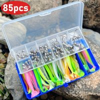 85pcs Fishing hook head set, including 45 hook heads and 40 T-shaped soft lures