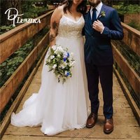 DTLumika 7 Days Ship Strapless Tulle Bridal Gown with Lace , Plus Size Customized Women‘s Wedding Bride Dress with High Split