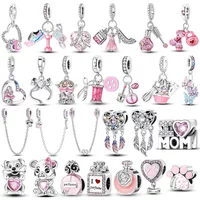 Pink Heart Perfume Animal Beads Original Charms Silver Plated Beads Fit Bracelets Bag Keychain Charms Diy Women Gift Accessory