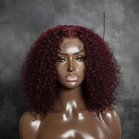 Deep Wave Virgin Human Hair Bob 99J Human Hair Burgundy Bob 13x4 Lace Frontal Wig Short Bob Kinky Curly Human Hair 200% Density