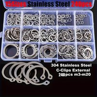 240-piece 304 stainless steel coil shaft sorting kit, 15 sizes of C-type clamp outer retaining ring kit (M3-M20) Bearing ring