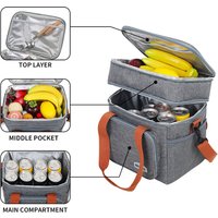 Large Capacity Travel Camping Lunch Bags for Work Insulated Lunch Cooler Box Men & Women Collapsible Leakproof Double Lunch Bag