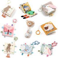 Soft Baby Sensory Toy Security Blanket Cloth Book Cotton Bear Rattle Crinkle Sounds Mirror Teether Fine Motor Skills Gift