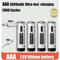 AAA Rechargeable Type-C Lithium Battery 3600mAh Large Capacity USB Constant Voltage 1.5V Flash Charge Quick Charge Handle Toy