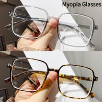 Anti Blue Light Myopia Glasses Retro Large Frame Flat/degree Glasses Myopia Finished Glasses 0-1.0-1.5-2.0-2.5-3.0-3.5-4.0