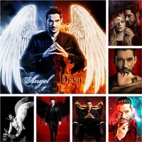 Peinture de biscuits de diamant de série télévisée Lucifer, film américain net, point de croix, image de broderie, mosaïque, artisanat, décor à la maison, bricolage