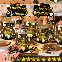 Happy Birthday Lampshade Desktop Decoration, 16/18/20/30/40/50/60/70/80/90 Year Old Ornament Black Gold Crown Paper Scrap Love E