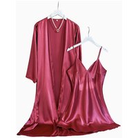 Cozy Women Pajamas Ladies Nightgowns 2pcs Satin Robes Nightdress