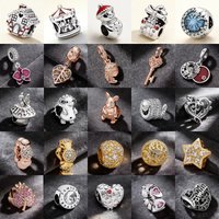 925 Silver Rose Gold Sparkling Leaves, Pine Cones, Rabbit Charm Pendant Beads Suitable For European Bracelet DIY Jewelry Making