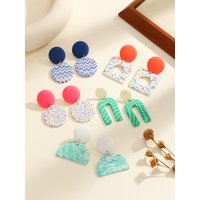 Boho Polymer Clay Earrings Dangle Lightweight Handmade Women's Chevron round Confetti Donut Square Gingham Arch Half Moon Mint