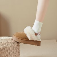 Thick Bottom Fur Slippers Women's Outdoor Winter New Fleece Lined Covered Head Snow Boots Casual Style Rubber Sole Slip-On