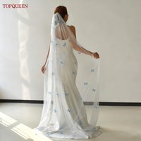 TOPQUEEN 3d Butterfly Wedding Veil Beautiful Blue Butterfly Bridal Veil 3 Meters Wedding Accessories Customizable M110