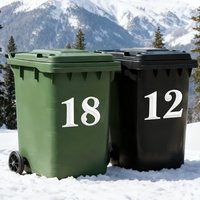 2pcs Fun PVC Self-Adhesive White Number Stickers 5.7in(14.5cm) Large Reflective Trash Can Labels for Bins Garage Organization