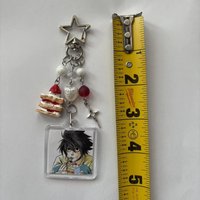 Handmade Anime Death Note L Lawliet Cake Beaded Keychain Bag Charms Aesthetic Handbag Pendant Key Ring Gifts for Men and Women