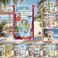 1pc Assorted Retro Coastal Beach Towels: La Dolce Vita, Seafood & Summer Vibes Quick Dry Beach Blankets
