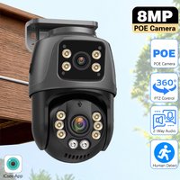 4K 8MP POE PTZ IP Camera Outdoor Dual Lens Dual Screen Motion Detection CCTV Color Night Vision Video Surveillance P2P iCSee App