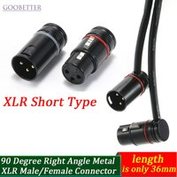90 Degree Right Angle Metal XLR 3-Pin Male/Female Connector - Balanced Audio Short Plug for Microphone, AC3 Series