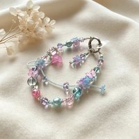 Spring Iris Pink Blue Purple Glazed Beaded Mobile Phone Hanging Chain, Girl's Heart Ins Wind Bag Keychain Hanging