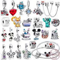 925 Silver Disney Hot Selling Pendant New Princess Series Charm Bead Bracelet Necklace Women's DIY Festival Party Jewelry Gift
