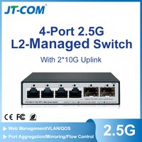JT-COM 2.5GbE Smart Managed Switch 4 Port RJ45 2500Mbps Web Managed Ethernet Network Switch 2 Port 10G SFP+ Slot Home Lab Switch
