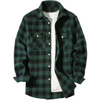 LVLAEA Plaid Pattern Men Fall Winter Buttonup Streetwear Long Sleeve Lapel Collar Pocket Decoration Trendy Y2K Tated Shirt for M