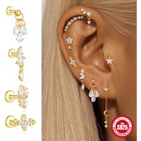 CANNER 1Pc Lotus Zircon Stud Earrings For Women Cartilage Spiral Puncture Earring 925 Silver 18K Gold Ins Fine Jewelry Gifts