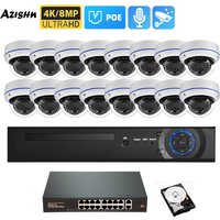 H.265 16CH 4K 8MP 4MP Security Camera System Human Detection Audio Vandalproof Dome Metal Camera CCTV Video POE Surveillance Kit