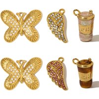 3pcs/Lot Fashion Stainless Steel Rhinestone Butterfly Necklace Pendants 3D Coffee Cup DIY Earring Charms Women Jewelry Wholesale
