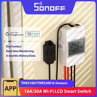 SONOFF THR316D/THR320D Temperatur-Feuchtigkeits-Smart-Switch, 16 A/20 A, Trockenkontakt-Ausgang, LCD-Bildschirmüberwachung über eWeLink Alexa