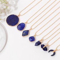 Natural Lapis Lazuli Stone Charm Necklace Irregular Blue Stone Gem Necklace Gold Color Chain Choker Jewelry Gift For Women Girls