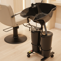Bac à shampoing portable à hauteur réglable avec système à double seau, bac à shampoing sans accoudoirs avec pompe électrique et pulvérisateur, support réglable en hauteur pour personnes âgées, femmes