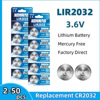 2-50PCS LIR2032 Rechargeable Battery 3.6V Replacement CR2032 Lithium Ion Battery 40mAh Lithium Cell Coin Batteries