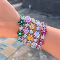 CWWZircons Gorgeous Multicolor Cubic Zirconia Cute Big Flower Charm Link Women Wedding Party Tennis Bracelets Jewelry Gift S0232