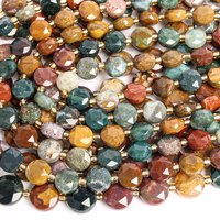 OCEAN AGATE BEADS 8MM 10MM MULTICOLOR FACETED COIN LOOSE BEADS FOR DIY JEWELRY MAKING ENERGY CRYSTAL HANDMADE FESTIVAL GIFT DIY