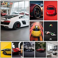 AZNM Luxury Supercar Canvas Wall Art Audi Lamborghini Ferrari Sports Car F1 Racing Modern Showroom HD Print Frameless Canvas Pai