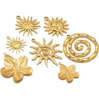 5Pcs Stainles Steel Face Sun Flower Gold Charms for DIY Hiphop Necklace Pendants Supplies Jewelry Findings Women Earrings Making