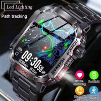 2026 New Military Men's Smart Watch LED Flashlight Outdoor Sport Fitness Tracker IP67 3ATM Wristwatch Health Monitor Smart Watch