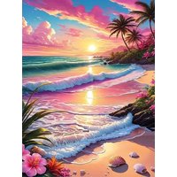 Frameless,Momoart Full Square Round Diamond Mosaic Seaside Landscape Suitable For Beginners Painting Sunset DIY Embroidery Child