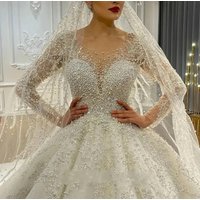 Pearls Beading Wedding Dress For Scoop Long Sleeves Embroidery Lace Bridal Gowns Dubai Arabic Customized Vestidos De Novias