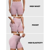 2025 Women's Pockets Soild Color Shorts High Waist Hip Lifting Leggings Casual Yoga Workout Leggings