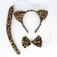 Adult Kids Party Plush Cheetah Leopard Ear Headband Bow Tie Tail Birthday Gift Headwear Halloween Costume Cosplay
